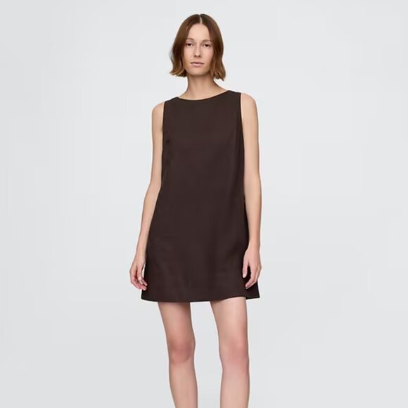 Linen-Blend Mini Shift Dress | Terra Brown | Size S | NWT | GAP - Picture 1 of 5